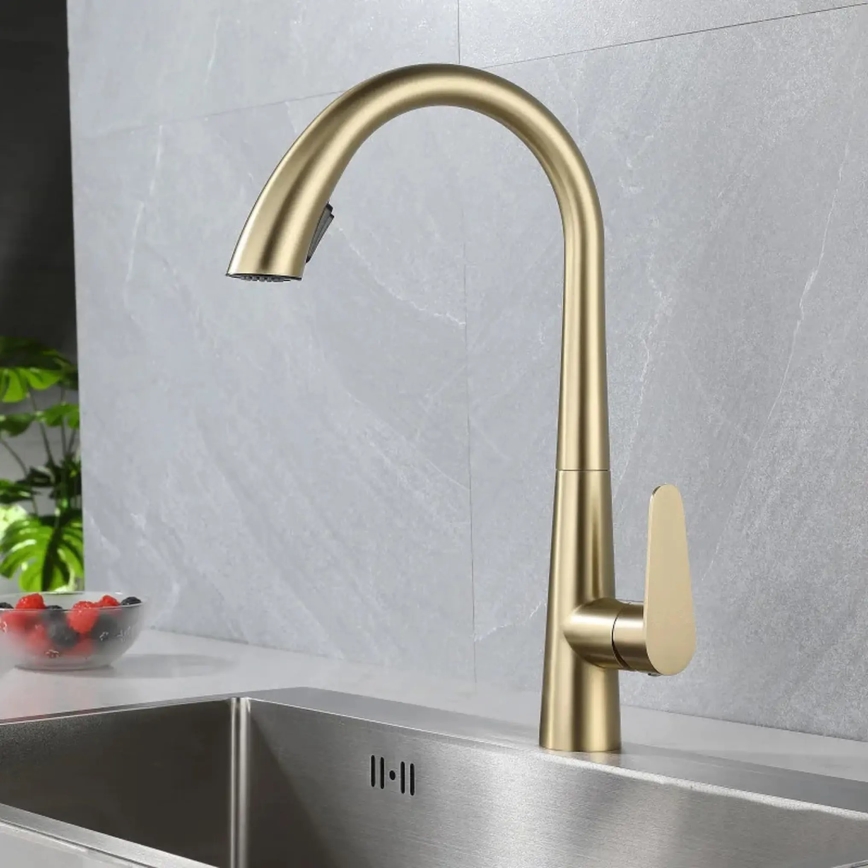 REA-B5312 - Keukenkraan met uittrekbare sproeikop ROSS 43 cm geborsteld goud
