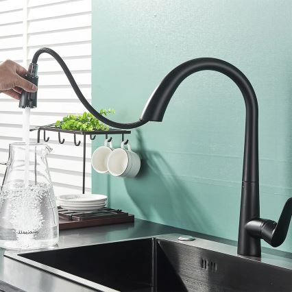 REA-B5313 - Keukenkraan met uittrekbare sproeikop ROSS 43 cm zwart