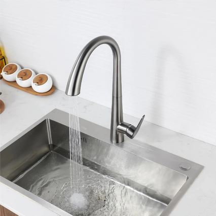 REA-B5314 - Mitigeur d'évier ROSS avec douchette extractible, 43 cm, nickel