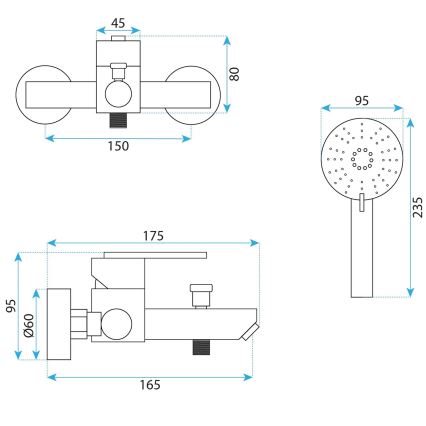 REA-B5514 - Ensemble de baignoire avec mitigeur ONTARIO, finition acier brossé