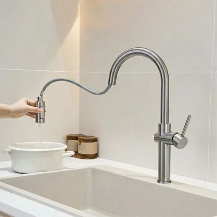 REA-B6330 - Mitigeur d'évier FRESH à douchette extractible, 45 cm, finition nickel