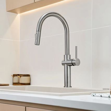 REA-B6330 - Mitigeur d'évier FRESH à douchette extractible, 45 cm, finition nickel