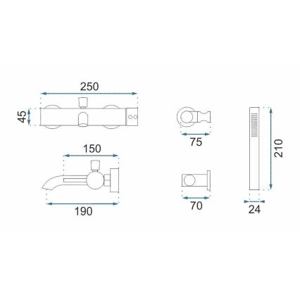 REA-B6384 - Ensemble de robinetterie pour baignoire LUNGO finition titane