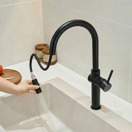 REA-B7200 - Keukenkraan met uittrekbare sproeikop FRESH 45 cm zwart