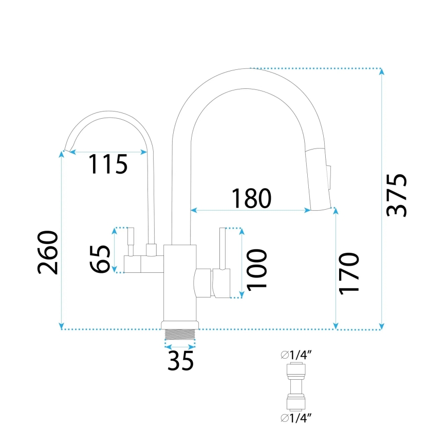 REA-B7436 - Keukenkraan met uittrekbare sproeikop en ECO FRESH-filtratie 37,5 cm koper