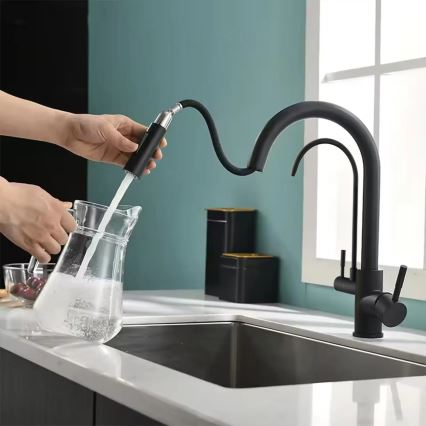 REA-B7564 - Mitigeur d'évier avec douchette extractible et système de filtration ECO FRESH, 37,5 cm, noir mat