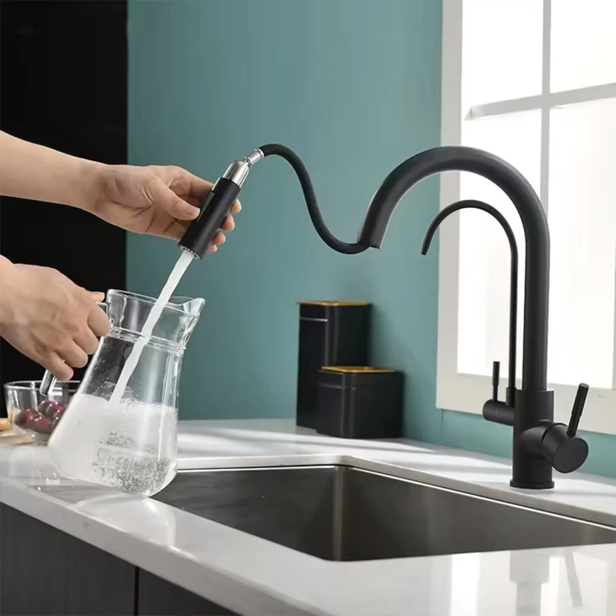 REA-B7564 - Mitigeur d'évier avec douchette extractible et système de filtration ECO FRESH, 37,5 cm, noir mat
