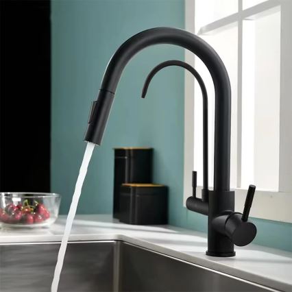 REA-B7564 - Mitigeur d'évier avec douchette extractible et système de filtration ECO FRESH, 37,5 cm, noir mat