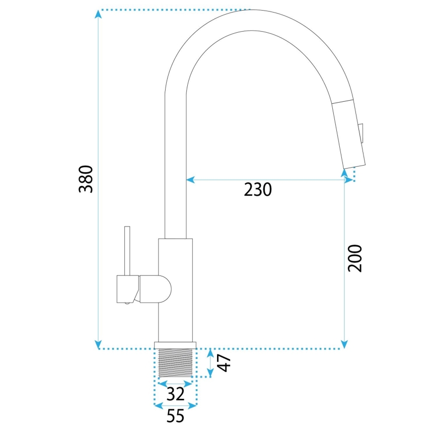 REA-B7575 - Mitigeur de cuisine ONTARIO 38 cm avec douchette extractible, finition dorée brossée