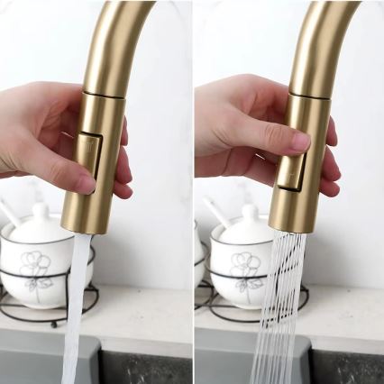 REA-B7596 - Keukenkraan met uittrekbare handdouche en ECO FRESH-filter, 37,5 cm, geborsteld goud