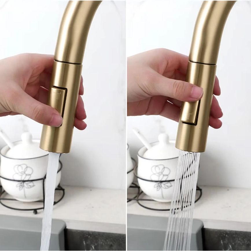 REA-B7596 - Mitigeur d'évier avec douchette extractible et filtration ECO FRESH, 37,5 cm, finition dorée brossée