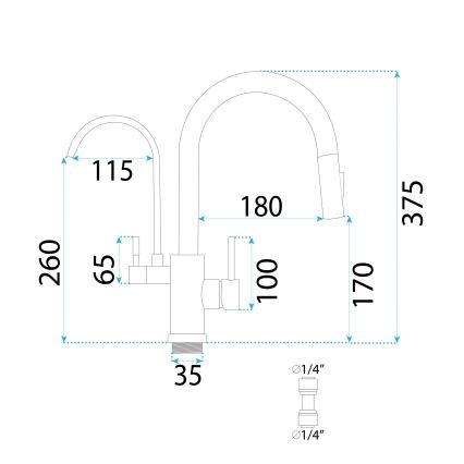 REA-B7596 - Mitigeur d'évier avec douchette extractible et filtration ECO FRESH, 37,5 cm, finition dorée brossée