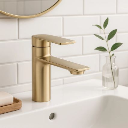REA-B7960 - Wastafelmengkraan STORM 15 cm geborsteld goud