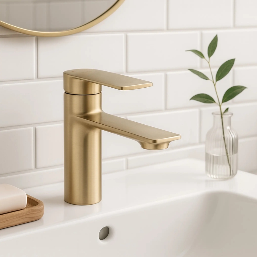REA-B7960 - Wastafelmengkraan STORM 15 cm geborsteld goud