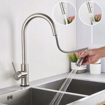REA-B9146 - Keukenkraan FRESH 39,5 cm met uittrekbare uitloop nikkel