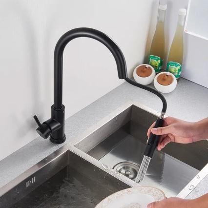 REA-B9147 - Mitigeur d'évier FRESH 39,5 cm à douchette extractible, noir mat