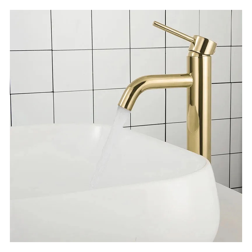 REA-B9409 - Wastafelkraan LUNGO 28 cm goudkleurig