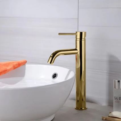REA-B9409 - Wastafelkraan LUNGO 28 cm goudkleurig