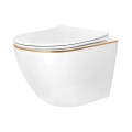 REA-C6806 - Hangend toilet met toiletbril CARLO MINI TORNADO RIMLESS keramiek/wit/goud