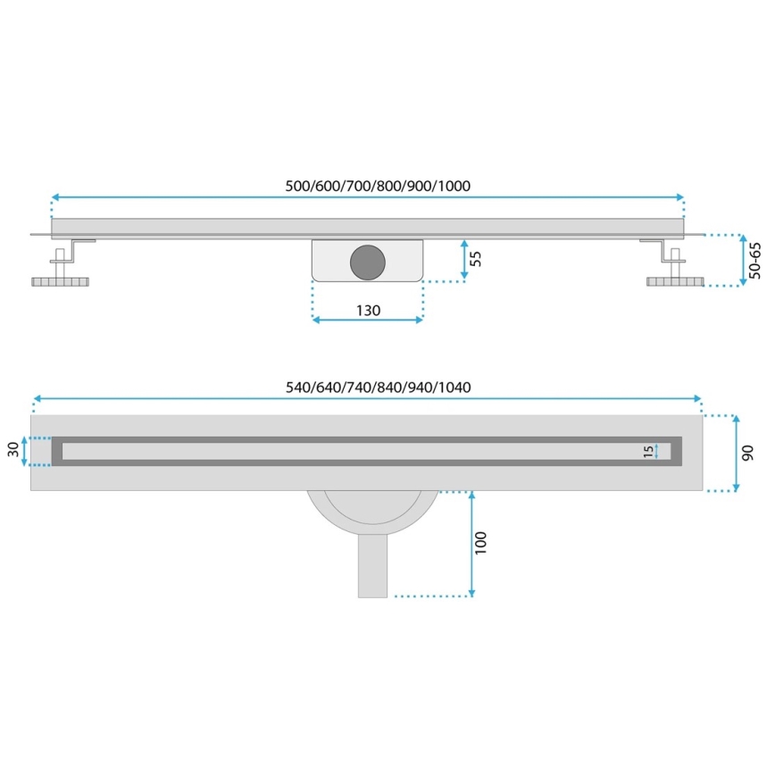 REA-G2710 - Caniveau d'évacuation NEOX SLIM 80 cm acier inoxydable/noir