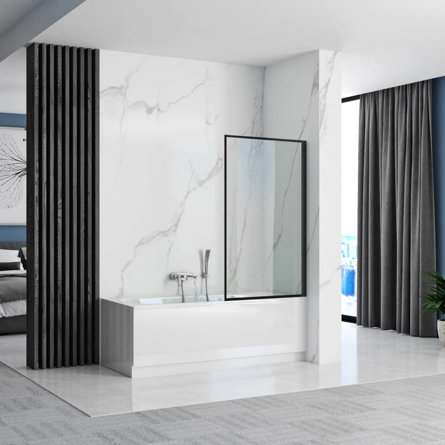 REA-K7633 - Paroi de baignoire mobile LAGOS 140x80 cm noir/transparent