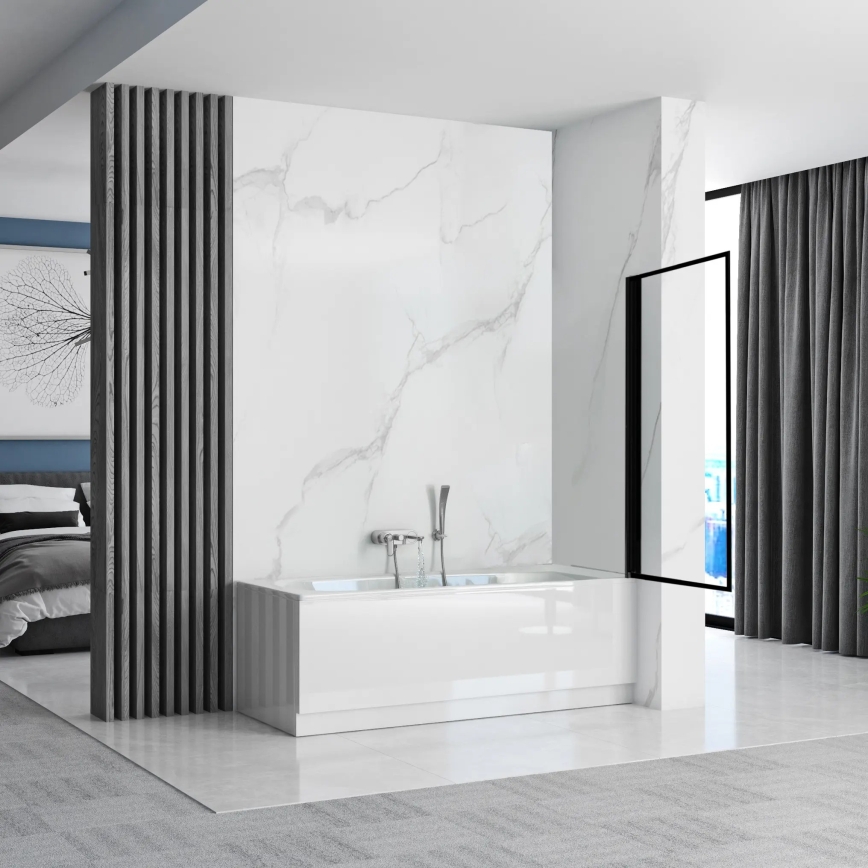 REA-K7633 - Paroi de baignoire mobile LAGOS 140x80 cm noir/transparent