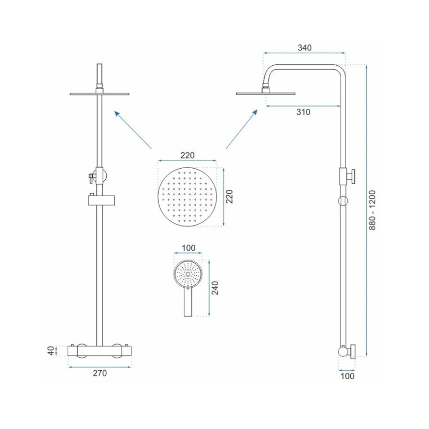 REA-P2323 - Doucheset PAROT met thermostaatkraan, geborsteld goud