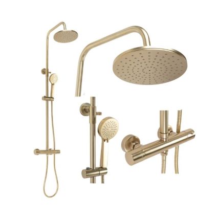 REA-P2323 - Kit de douche avec mitigeur thermostatique PAROT, finition dorée brossée