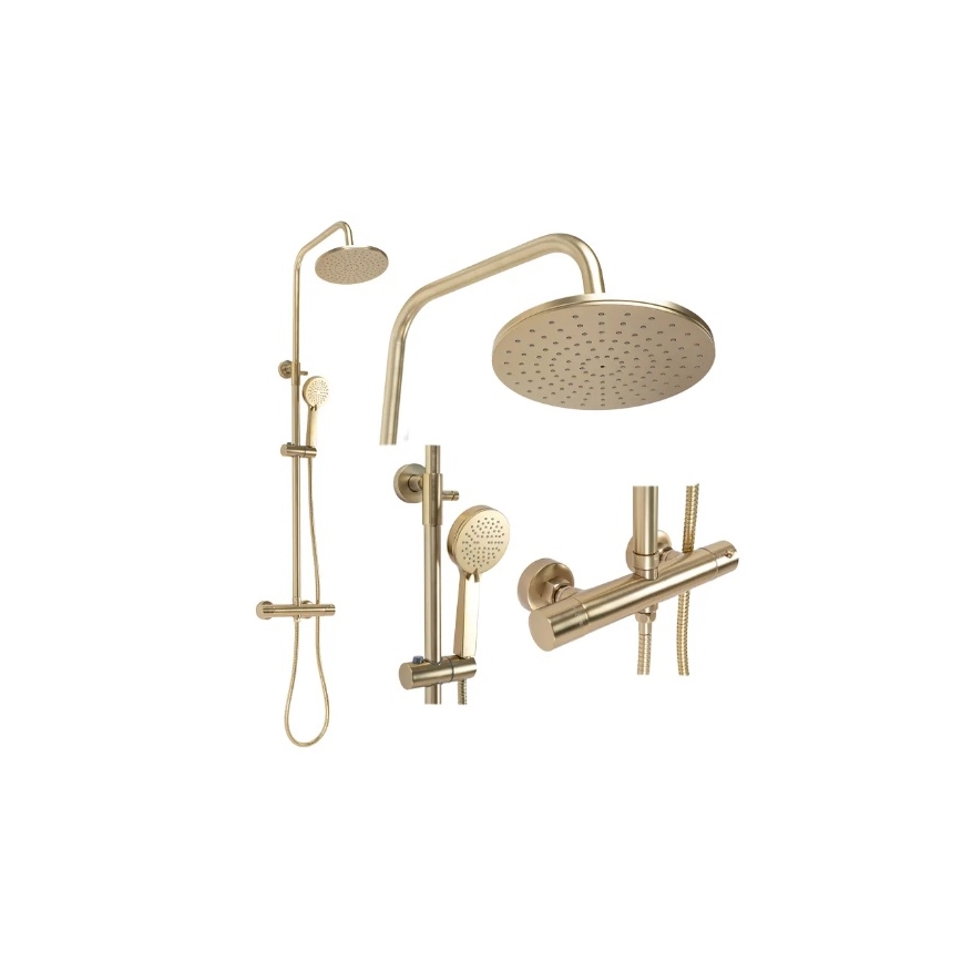 REA-P2323 - Kit de douche avec mitigeur thermostatique PAROT, finition dorée brossée