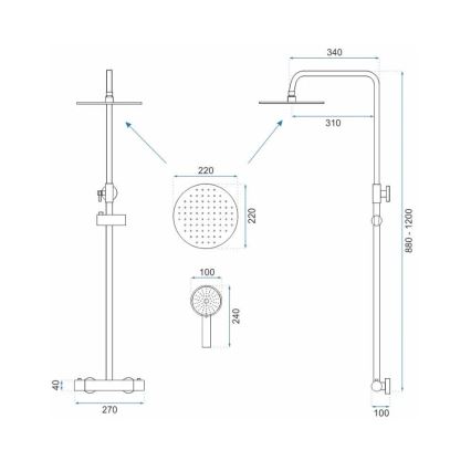 REA-P2323 - Kit de douche avec mitigeur thermostatique PAROT, finition dorée brossée