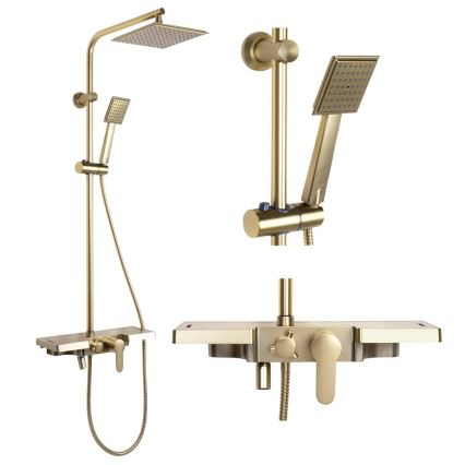 REA-P4121 - Ensemble de douche avec mitigeur BRAVO doré brossé