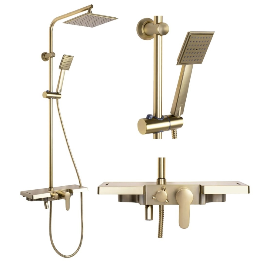 REA-P4121 - Ensemble de douche avec mitigeur BRAVO doré brossé