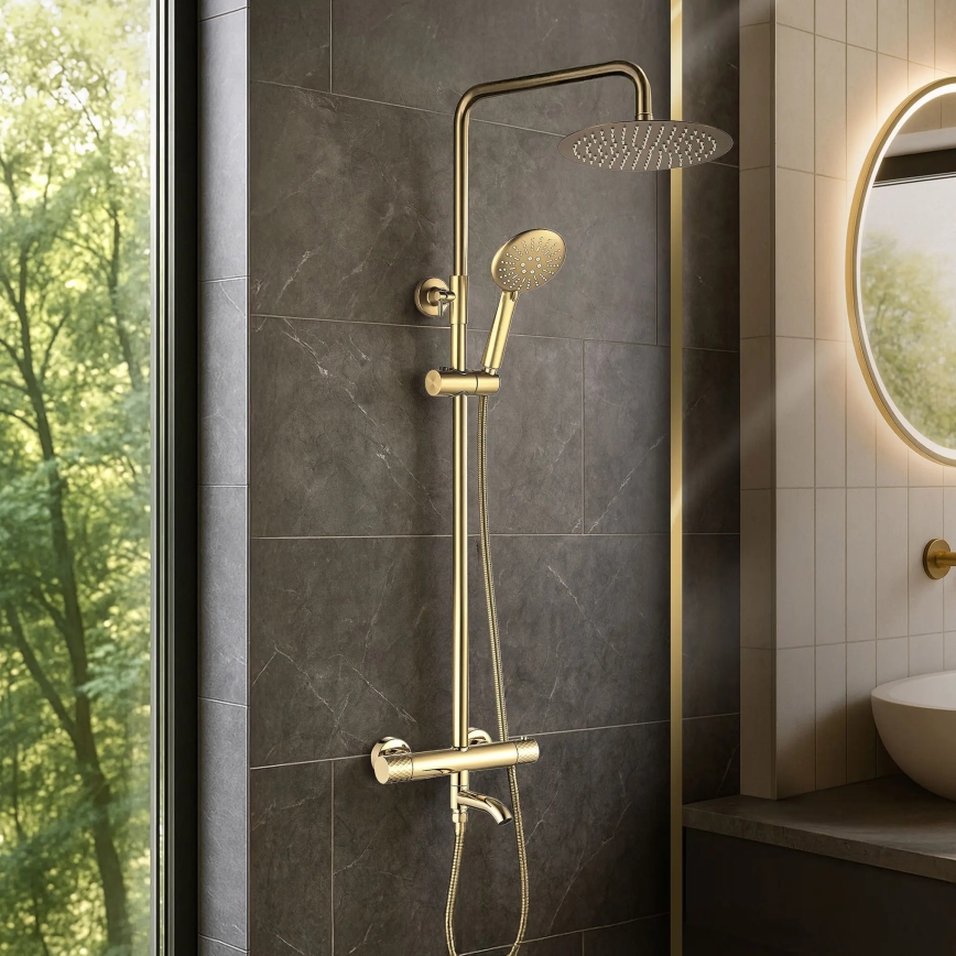 REA-P5960 - Doucheset met thermostaatkraan LUNGO DIAMOND, goudkleurig