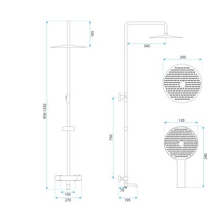 REA-P5960 - Doucheset met thermostaatkraan LUNGO DIAMOND, goudkleurig