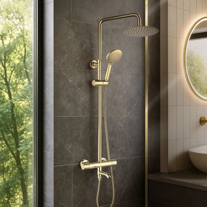 REA-P5960 - Ensemble de douche avec mitigeur thermostatique LUNGO DIAMOND, finition dorée