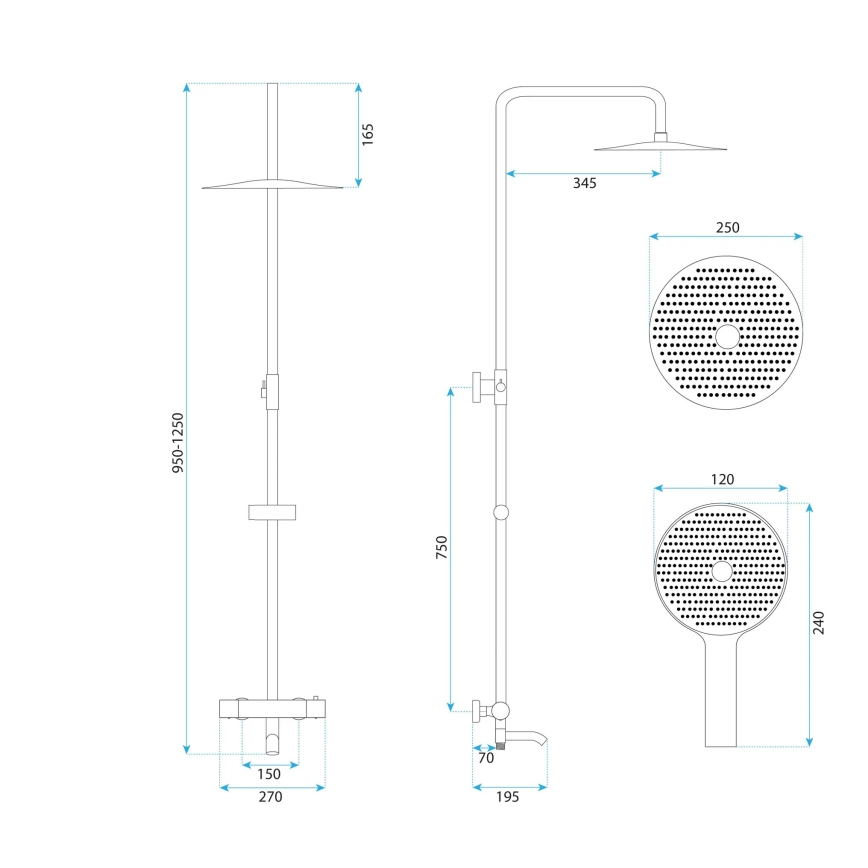 REA-P5961 - Ensemble de douche avec mitigeur thermostatique LUNGO DIAMOND chrome brillant