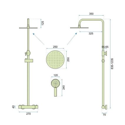 REA-P6602 - Ensemble de douche avec mitigeur thermostatique VINCENT, finition dorée brossée