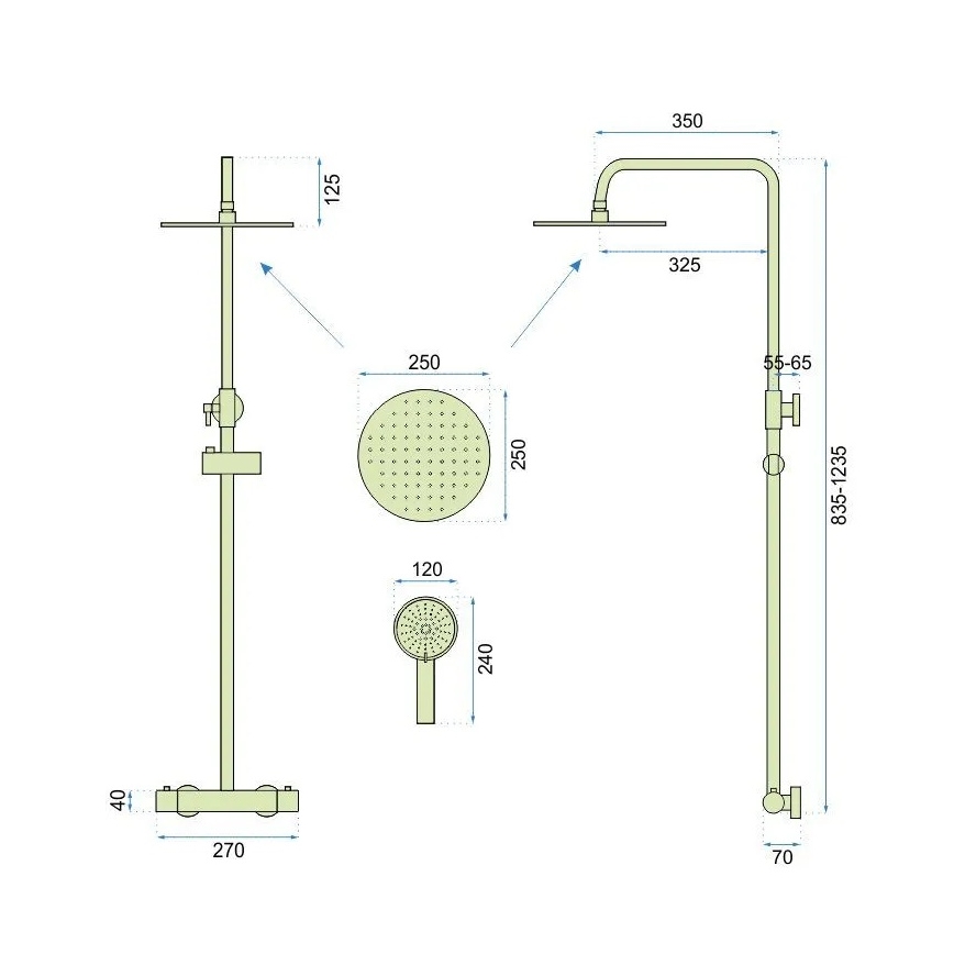 REA-P6602 - Ensemble de douche avec mitigeur thermostatique VINCENT, finition dorée brossée