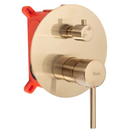 REA-P6609 - LUNGO doucheset met thermostatische inbouwkraan, geborsteld goud