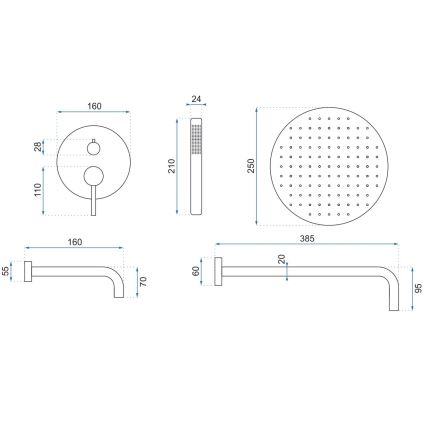 REA-P6609 - Ensemble de douche LUNGO avec mitigeur encastré, finition dorée brossée