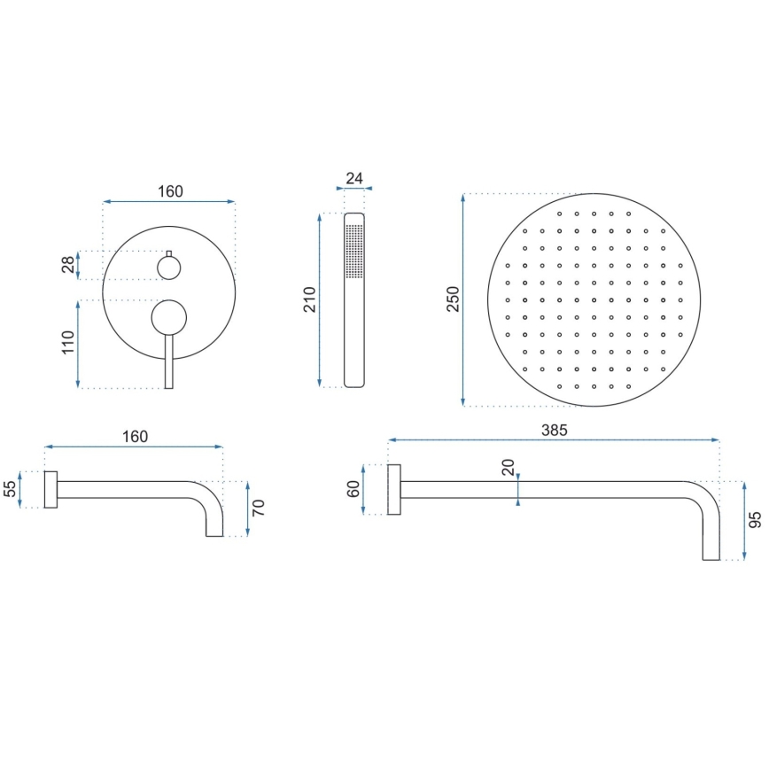 REA-P6609 - Ensemble de douche LUNGO avec mitigeur encastré, finition dorée brossée