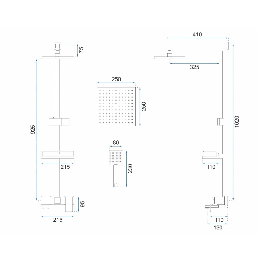 REA-P7050 - Douchepakket met mengkraan JACK, geborsteld goud