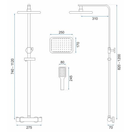 REA-P7100 - Kit de douche avec mitigeur thermostatique TOM, chromé brillant