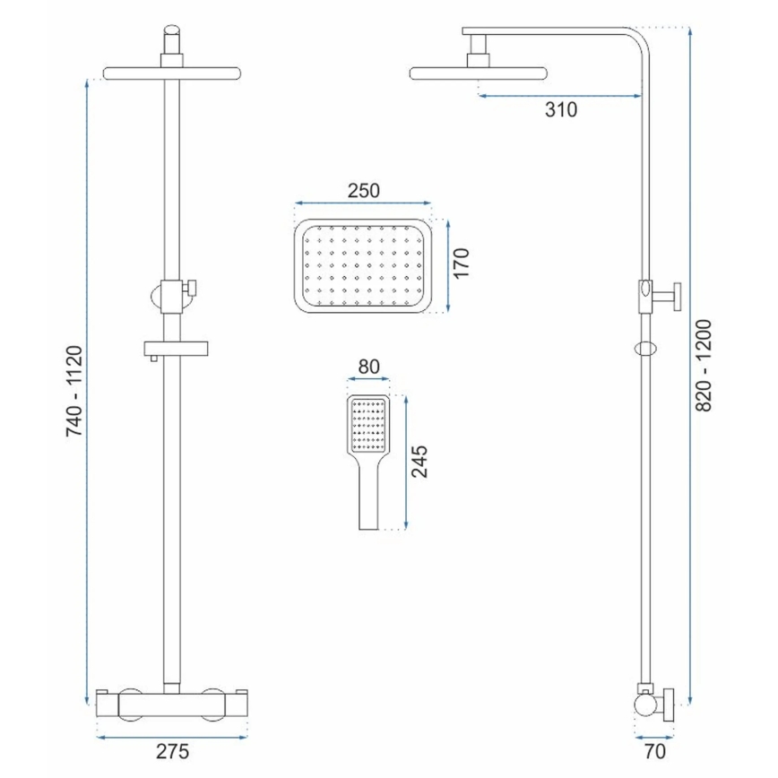 REA-P7100 - Kit de douche avec mitigeur thermostatique TOM, chromé brillant