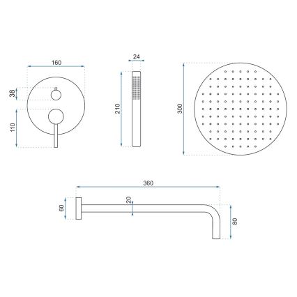 REA-P8007 - Ensemble de douche avec mitigeur encastré LUNGO, chromé brillant