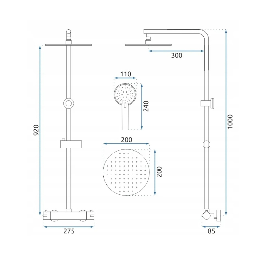 REA-P8413 - Doucheset BLISS met thermostaatkraan, geborsteld goud