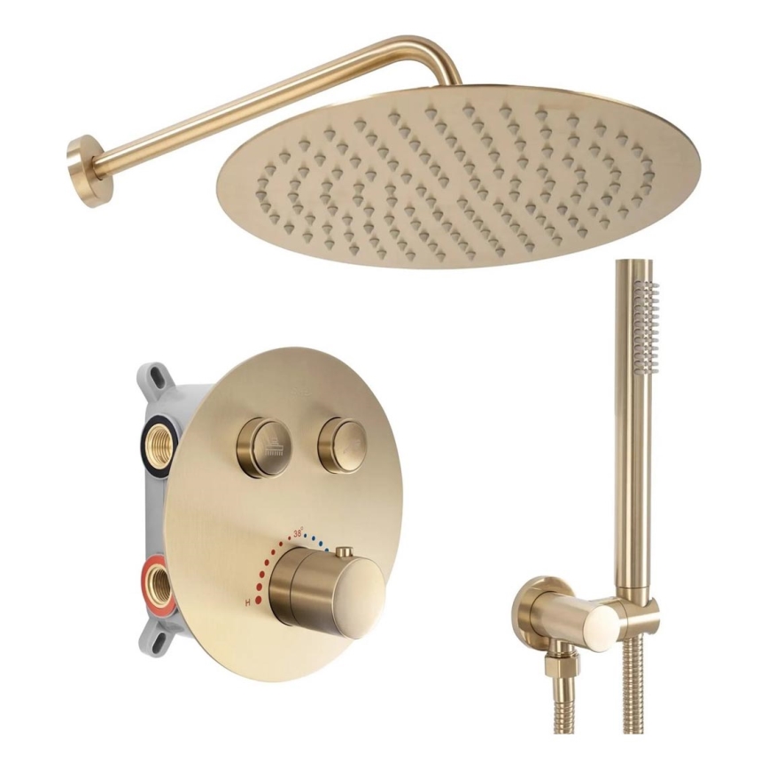 REA-P8551 - Ensemble de douche avec mitigeur thermostatique encastré LUNGO, finition or brossé