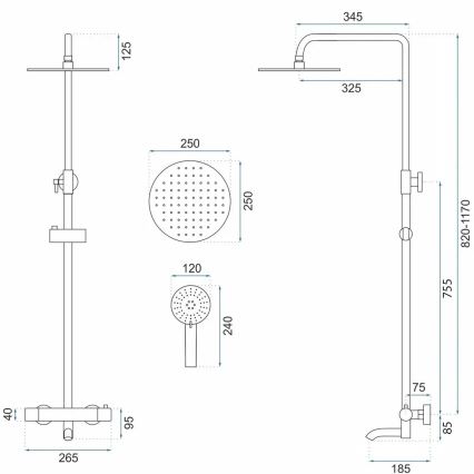 REA-P8807 - Doucheset met thermostatische mengkraan LUNGO, geborsteld koper