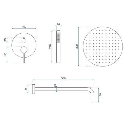 REA-P8809 - Ensemble de douche LUNGO avec mitigeur encastré, finition cuivre brossé