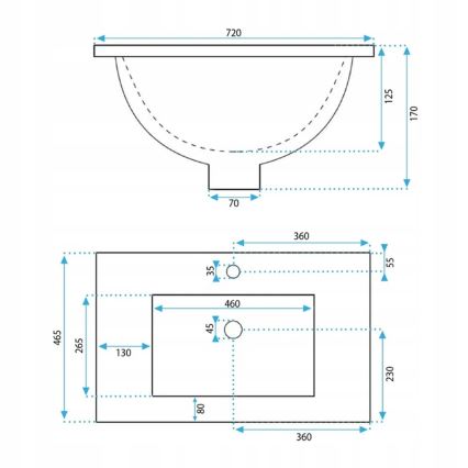 REA-U0190 - Lavabo encastré DAFNE 46,5x72 cm céramique/blanc brillant